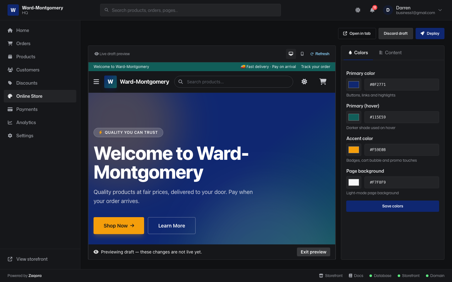 Theme customizer with live preview