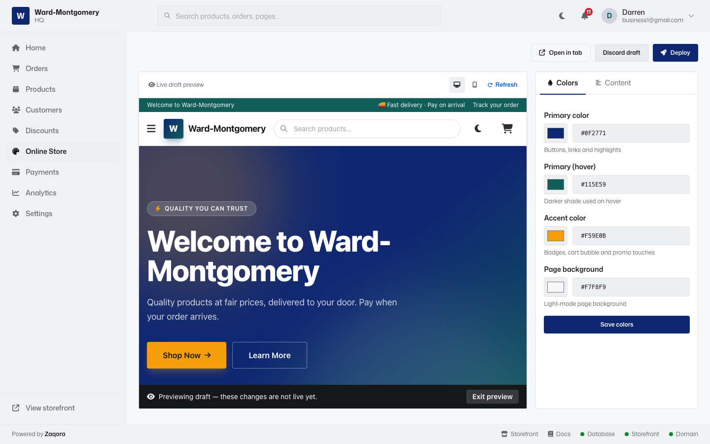 Theme customizer with live preview