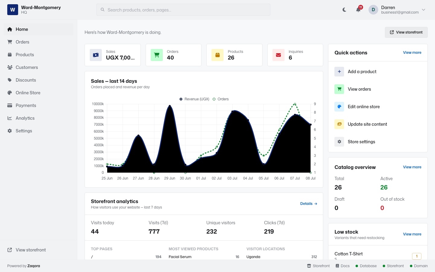 The Bamudda merchant dashboard showing sales, analytics and orders
