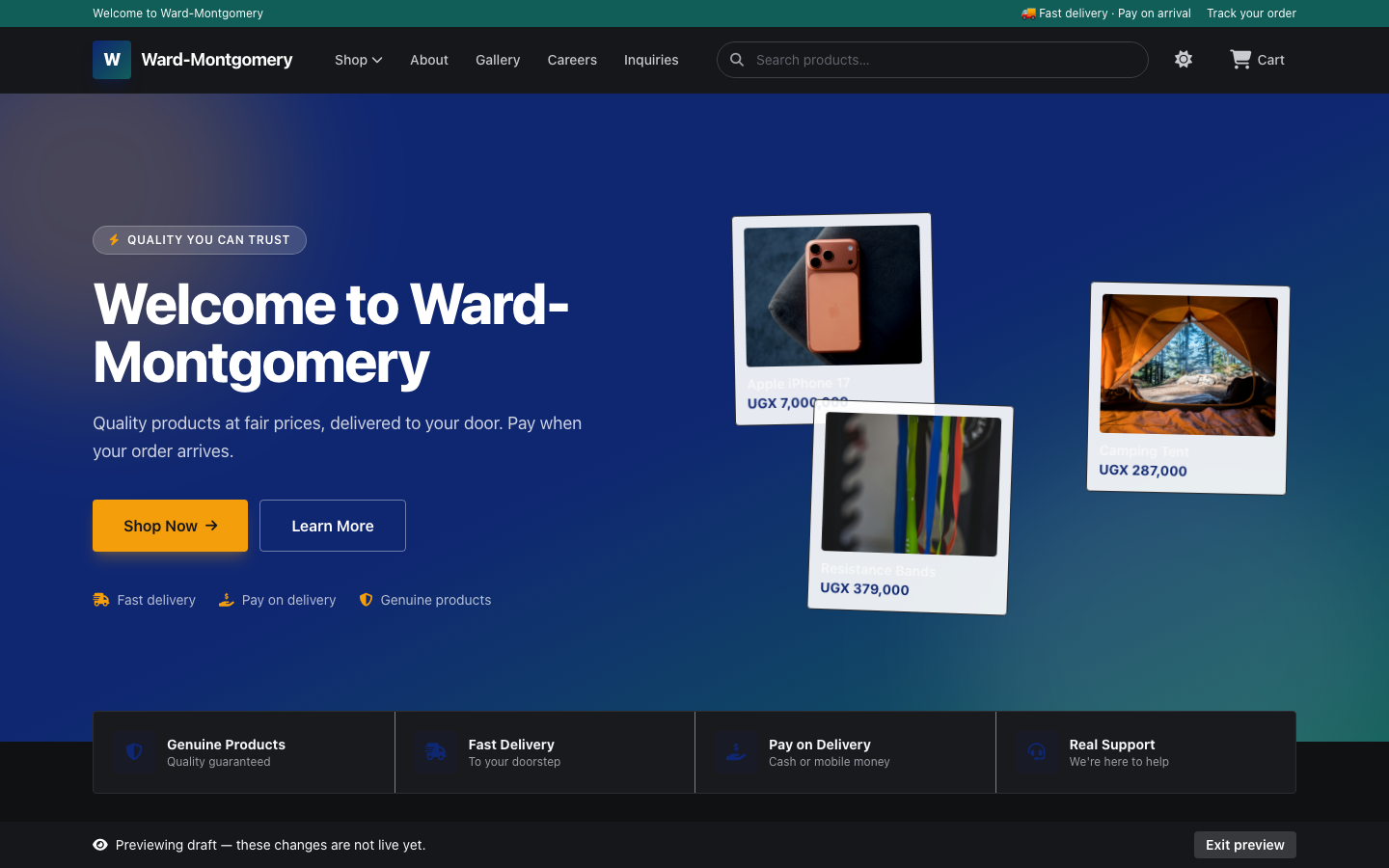 A Bamudda storefront home page