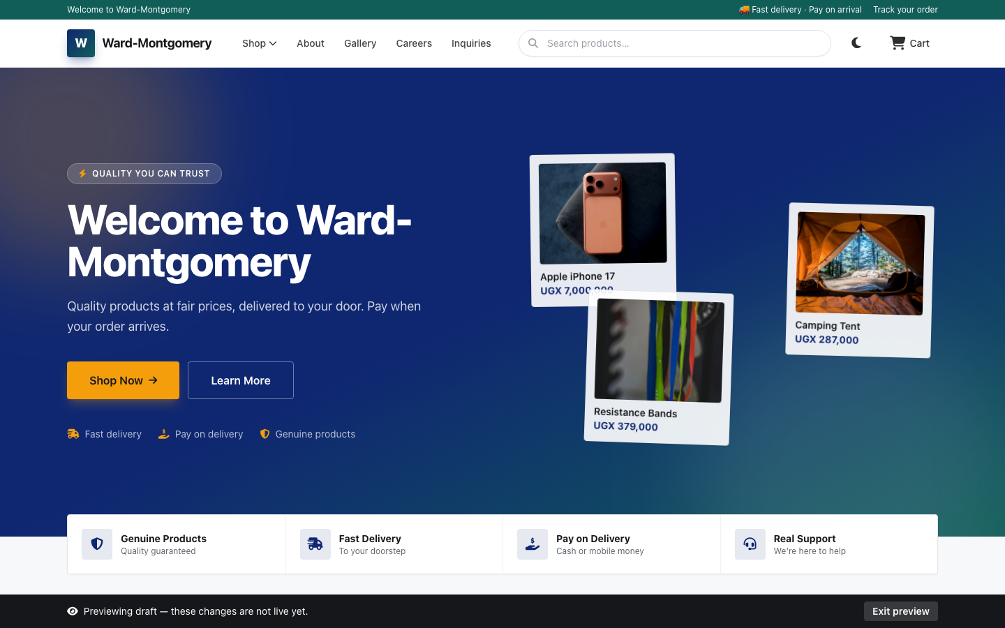 A Bamudda storefront home page